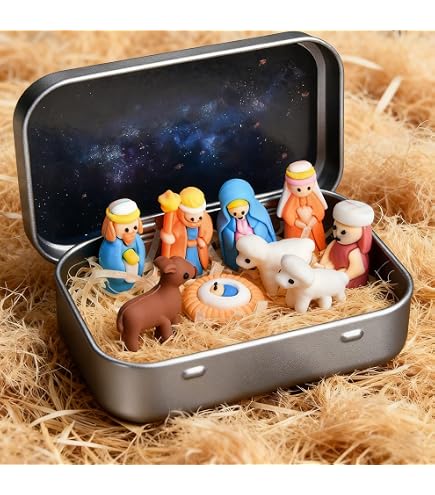 Mini Presepe Natalizio In Scatola Di Latta – Realizzato A Mano In Resina 3D, Decorazione Per Casa, Ufficio, Ideale Come Regalo Di Natale