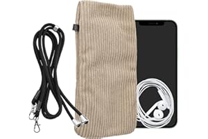 kwmobile Handytasche für Smartphones XXL - 7" Handy Tasche - Cord Handy Hülle Creme mit Kordel - Tasche mit Handykette 17,7 x 9 cm Innenmaße