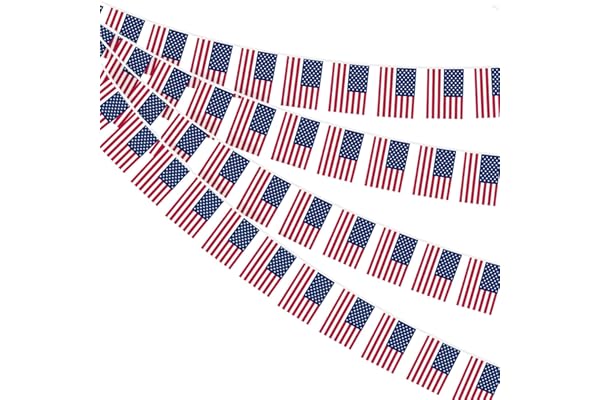 AhfuLife 10M Guirlande Drapeau USA, 1Pcs Banderole Drapeau Americain, 30 Petit Drapeaux Etats Unis pour Decoration Americaine Jardin Bar Coupe du Monde Memorial Day Le Jour de l'Indépendance 4 Juillet