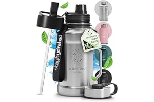 BEMAXX Butelka do picia ze stali nierdzewnej ACTIVE FLASK + Słomka (3 pokrywy) | Duża 1,3/2,2 Litrowa Sportowa bez BPA Nieprzeciekająca, 2l XL Sport Fitness Siłownia trening szczelna