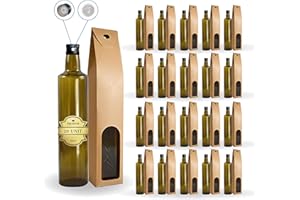 Espirito Rebelde 20x Bouteilles en Verre Foncé 500ml avec Bouchon a Vis Noir avec Bec Verseur + 20 Boîtes - Huile d'Olive, Vinaigre, Alcool, Sauces - Huilier