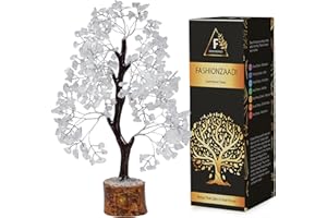 FASHIONZAADI Clear Quartz Bonsai Money Crystal Tree Feng Shui Crystals Chakra Good Luck Stone Healing Crystals Home Office Table Décor Health Prosperity Size 10-12 Inch (Silver Wire)