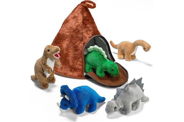 Prextex Maison Volcan Dinosaure avec 5 Peluches Dinosaures Cadeau de Noël génial pour Les Enfants