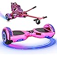 Gift Gadgets G1 Chrome Pink Hoverboard & Hoverkart Bundle | Self-Balancing 6.5" Scooter With LED Lights & Bluetooth | Go Kart for Kids, Teens, and Adults
