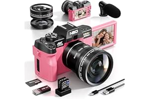 NBD Cámara Digital 48MP 4K HD compacta cámara Infantil con Tarjeta de 32 GB, Zoom Digital, 16 x Pantalla 3 '' 180°, Lente Gran Angular, cámara Adolescente Recargable portátil (Rosa)
