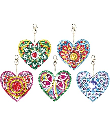 5 Pezzi 5D DIY Pittura Diamante Portachiavi, Strass Fai Da Te Diamond