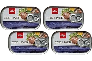 QUBROS Banga Canned Food | Fish Cod Liver | Easy Open Pull Ring | Ready Meals | Latvian Origin Delicious food (Cod Liver 121g, 4 Pack)
