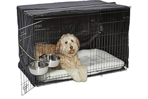 MidWest Homes for Pets iCrate 1548DD-KIT Hundebox-Set, mit ca. 122 cm langer Hundebox mit Doppeltür, Haustierbett, 2 Schüsseln und Box-Abdeckung, Trenneinsatz und patentierten Funktionen, schwarz