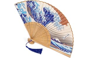 Grevosea Folding Hand Fan for Women and Men- Elegant Bamboo and Silk Fans Wooden Folding Bamboo Gan Hand Fans for Weddings Parties and Home Decor - Chinese and Japanese Inspired Designs