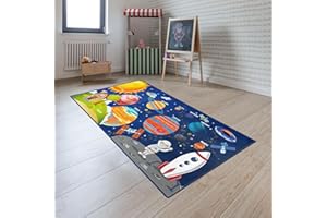 Booooom Jackson Kids Rug Kid Carpet Space Theme Rug Indoor Nursery Rug Small Rug in Nursery Roon/Playroom (2.6 x 4.9 ft, Space Travel)