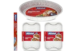 QLV Versatile Baking Tray Set - Includes 1 Turkey Tray, 2 Roasting Trays & Extra Wide Tin Foil - Durable, Non-Stick, Eco-Friendly Foil Trays with Lids for Convenient, Mess-Free Cooking