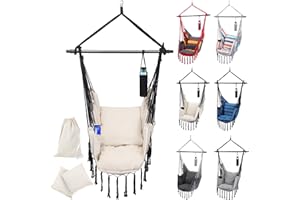 ‎MIADOMODO MIADOMODO® Hängesessel - Outdoor, Indoor, Kissen, Haken, Kinder/Erwachsene, Balkon/Wohnzimmer/Garten/Camping, 150 kg, Faltbar, Farbwahl - Hängesitz, Hängestuhl, Hängeschaukel (Beige)