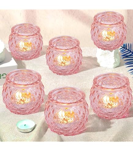 24 Photophores Roses LALAGO - Pour Bougies Chauffe-plat - Décoration Mariage Noël