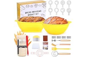 Cexovo Banetones para Pan,Cesta de Fermentación para Pan,Fermentación de silicona ovalada y redonda,Juego de iniciación de masa madre,Kit para Hacer Pañ Masa Madre,Kit Completo de Panadero