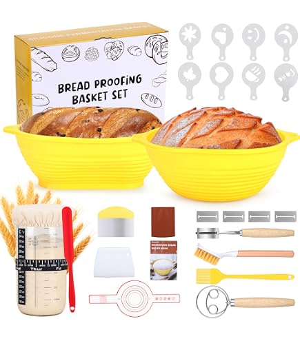 24-teiliges Sauerteig-Backset – Mit Gärkorb, Glasfermenter, Thermometer & Schaber, Perfekt Für Brot-Beginner