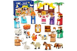 MYDOVA 24 giorni di Natale conto alla rovescia calendario, I blocchi di Gesù, Calendario dell'Avvento per presepe, Gesù, Giuseppe, Maria, Presepio, Albero di cocco, Angelo, Asino, Cammello, Agnello