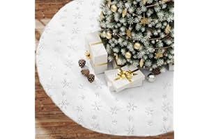 Weihnachtsbaum Decke Christbaumdecke 122cm, Zibroges Premium Weihnachtsbaumrock Tannenbaum Decke Unterlage Teppich, Silberner Baumrock Glitzernden Schneeflocken für Christbaumschmuck Weihnachtsdeko