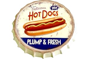 DiiliHiiri Cartel de Chapa Tapón de Botella Hot Dog Decoración Vintage Americano de Metal 42x42 cm (Hot Dogs)
