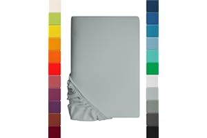 Lavea, lenzuolo in jersey con angoli, serie Maya, 100% cotone, lavorazione di alta qualità, con elastico, certificazione Oeko-Tex 100, Cotone, argento, 90x200cm | 100x200cm