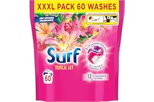 Surf 3 in 1 Tropical Lily Laundry Washing Detergent Capsules joy-infused fragrance with natural essential oils lasting up to 12 hours in wear for brilliantly clean results 60 washes
