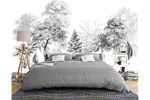 Naturempress Papier Peint Panoramique Arbre De La Jungle Noir Et Blanc Papier Peint Intissé Tapisserie Poster Mural pour Salon Chambre Décoration Murale