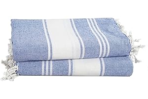 LANE LINEN Turkish Beach Towels, 2 Pack Extra Large Beach Towel, Pre-Washed for Soft Feel, Cotton Rich Oversized Sand Free Quick-Dry Pool Towel, Beach Towels For Adults, 39"x71" - Forever Blue