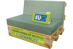 ‎PILLOWS24 Pillows24 - Palettenkissen 2-teiliges Set aus Cordstoff | Sitzkissen & Rückenkissen für Europaletten 120x80 | Weiche Palettenauflage für Wohnzimmer, Garten oder Balkon | Made in EU | Grün