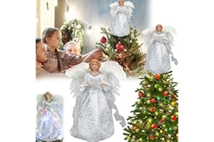 MOCOLI Adorno para árbol Navidad, 32cm árbol Navidad ángel Encaje Adorno para Adorno para árbol Navidad Decoración para árbol Navidad LED ángel Resplandeciente Adorno para árbol Navidad con Luz (A)