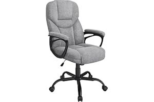 Yaheetech Silla de Oficina de Tela con Respaldo Alto Ergonómico Altura Ajustable Silla de Escritorio Ejecutiva Silla Giratoria Reclinable Sillón Gris