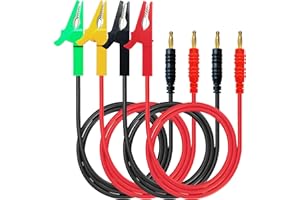 WOODGUILIN Bananen zu Test Krokoklemmen,Krokodilklemmen auf 4mm Bananenstecker Testkabel,30A 4 Farben,12AWG 30cm Kabel. für Elektrische Test,Multimeter,Batterieprüfung,Auto.(2 Pairs 4-Color Clips)