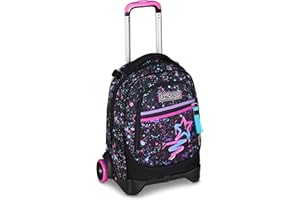 Seven Trolley Scuola New Tech, Nero, 3 in 1, Triplo Uso, Zaino con Carrello Sganciabile e Crossover System, Viaggio, Bambina Ragazza