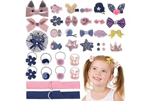 MELLIEX 36-Częściowy Zestaw Ozdób Do Włosów Dla Niemowląt i Dziewczynek - Spinki, Kokardki (Różowe i Niebieskie)