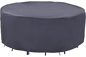 ‎F&J OUTDOORS F&J Outdoors Schutzhülle für Gartenmöbel, Robust Wasserdicht Schneeschutz UV-beständige Runde Plane Abdeckung für Gartenmöbel Wetterfest im Sommer und Winter, 213.5x70cm, Grau