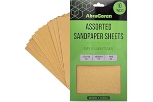 ABRAGOREN Pack of 10 Sand Paper Sheets - Mixed Grits, 3x Fine, 4x Medium, 3x Coarse - Assorted Sandpaper for Wood and Walls (Premium)