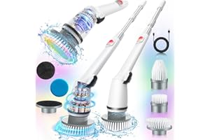 Auqatur Power Scrubber, Electric Spin Scrubber, Electric Scrubbing Brush with Adjustable Stretchable Arm and 5 Replacement Brush Heads, USB Charging for Cleaning Bathroom Bathtub Kitchen Tile Floor