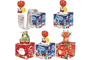 MINYSIC Christmas Money Box for Cash Gift, 4 Styles Xmas Pull Surprise Money Gift Boxes for Adults, Money Cake Pull Out Cash with Christmas Card and 50P Transparent Bags, Money Pull Box for Holiday Party