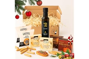 ALEJANDRO FUENTES AF® - Cesta gourmet para regalar con AOVE 250ml cristal, quesos cremas, paté al Pedro Ximenez, sobrasada y picos artesanos – Cesta de navidad, regalos para hombre