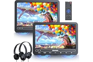 GOnavidio 10.1" Dual Screen Car DVD Players, 5 Hours Battery, Portable DVD Player for Car with 2 Headphones Support USB/TF Card, Region Free, Last Memory (1 x Player+1 x Monitor)