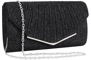 MINICLOSS Damen Abendtasche Gold Schwarz Silber - Elegante Clutch Brauttasche Kettentasche Aus Satin - Funkelnde Umschlagtasche für Ball, Hochzeit und Party