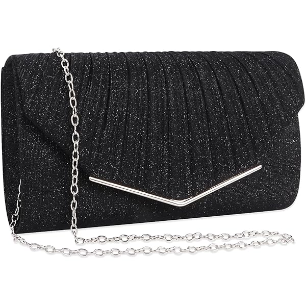 EVEOUT Avondclutch van fluweel voor dames, handtas met ketting, bruid, schoudertas voor bruiloft, eindexamenbal, portemonnee, zwart, 26 cm, clutch
