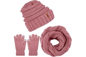 Aneco Winter Warme gestrickte Schal, Mütze und Handschuhe Set, Herren und Damen weiches Stretch-Hut-Schal- und Handschuh-Set.