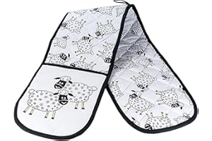 SPOTTED DOG GIFT COMPANY Double Oven Gloves, Heat Resistant Double Oven Mitt, Black and White Sheep Themed Kitchen Oven Mitts, Cute Sheep Cooking & Baking Gifts for Animal Lovers Women Men