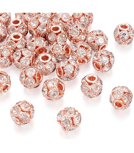 PandaHall Strassperlen Aus Messing, 12 Mm, Roségold – 30 Stück, Großes Loch (4 Mm) Für Schmuckbasteln, Armbänder, Halsketten