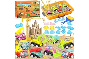 POWZOO Arena Mágica,Kit Completo con 2x500g de Arena Cinética,9 Coches de Carreras,20 Señales de Tráfico,Herramientas,Castillo y Grúa+Caja de Almacenamiento-Regalo Juguete Sensorial para Niños 3+ Años