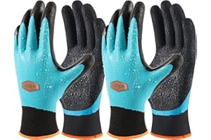 COOLJOB Guanti da Giardinaggio Impermeabili per donna/uomo, 2 Paia Guanti da Lavoro con Doppio Rivestimento in Lattice per Lavori all'Aperto e in Giardino, 10/L