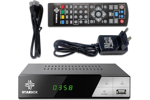 Décodeur TNT HD Star Box - DVB-T2 DVB-C Réception de qualité, chaînes gratuites H.265,Full HD 1080p Terrestre USB, HDMI, péritel, télécommande Universelle 2 en 1
