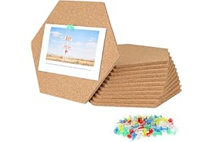 GOYADA 12 Pcs Tableau Liège, Tableau en Liege Hexagonal 21.5 x 18.5 x 0.6 cm, Panneaux de Liège, Tableau d'Affichage Hexagonal avec 50 Punaises