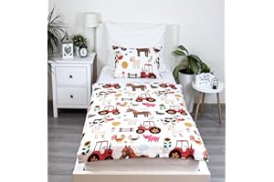 Theonoi Pościel dziecięca 100 x 135 cm, zestaw pościeli dla małych dzieci, łóżeczko dziecięce, poszwa na kołdrę z bawełny, Öko-Tex, dla chłopców i dziewcząt, zwierzęta wiejskie, traktor (farma)