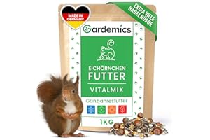 Gardemics Eichhörnchen Futter mit extra vielen Haselnüssen [1kg] I Artgerechtes Eichhörnchenfutter ohne Erdnüsse I Ganzjahresfutter für Eichhörnchen & Streifenhörnchen