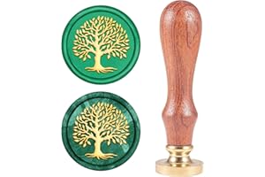 CRASPIRE Sello de Sello de Cera, Sellos de Cera de Sellado Árbol de la Vida Retro Sello de Madera Sello de Cera 25mm Desmontable Sello de Latón Mango de Madera para Sobres Invitaciones Boda Adorno